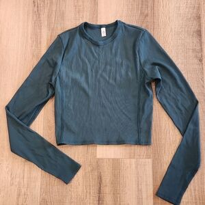 ISLA Movement Ribbed Long Sleeve Crop Top Teal Medium Nylon USA Atheleisure Gym